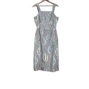 Brooklyn Industries Square Neck Cactus Print Sheath Midi Dress Multicolor Medium